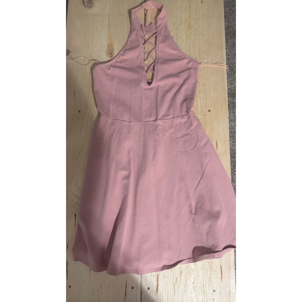 Express Pink‎ Halter Neck Lace Up Front Fit & Flare Skater Mini Dress Womens S